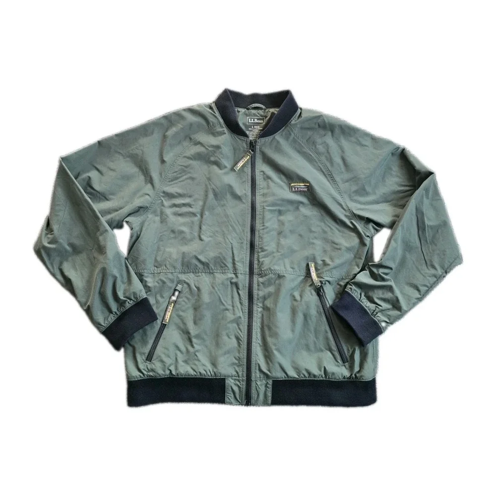 LL Bean Jacket Mens Large Green 3-Season Bomber Fleece Lined Outdoor Gorpcore